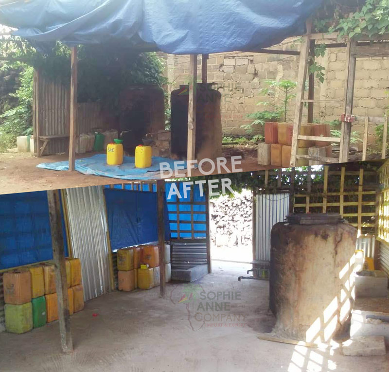 A before and after look of Sophie Anne Company's processing plant in N'zerekore, Guinea